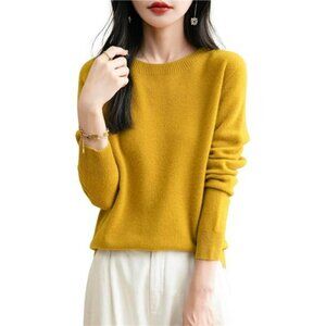 Merino Wool Crewneck Sweater Womens Long Sleeve Seamless Knit Fall Winter